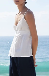 John Galt White Tiffany Button Tank Top