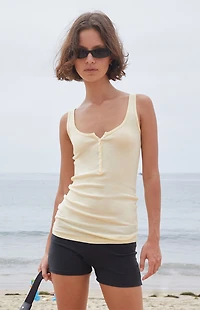 John Galt Yellow Beyonca Button Tank Top