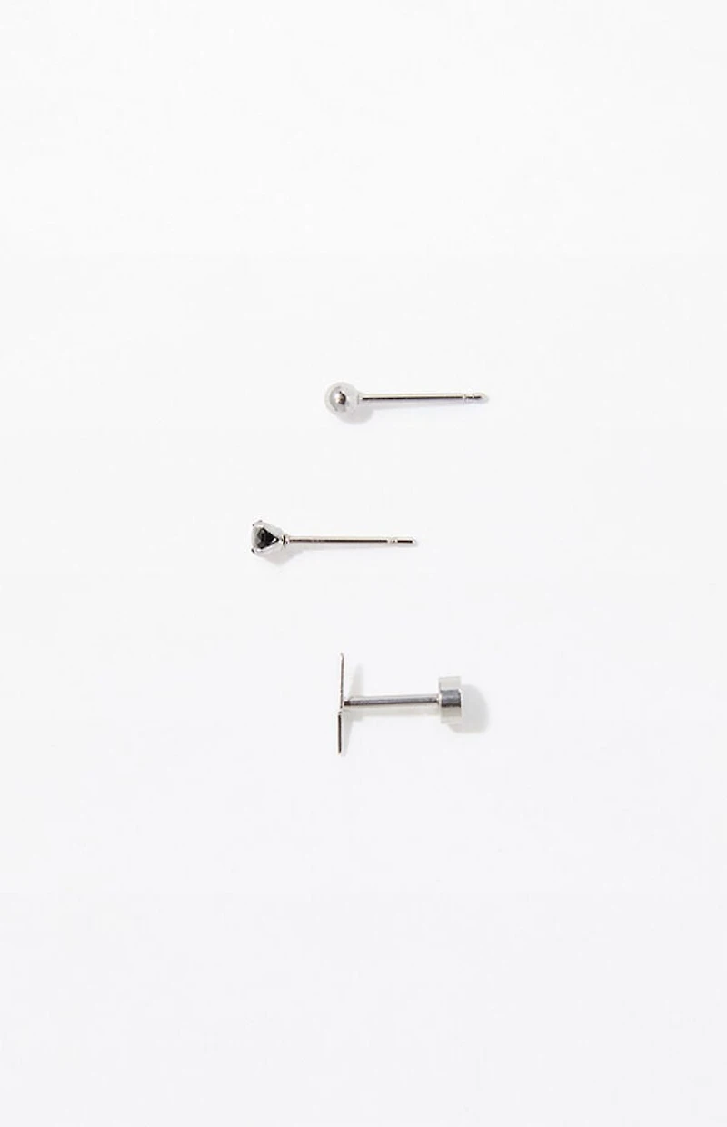 Pacsun 3 Piece Silver Lighting Bolt Earrings