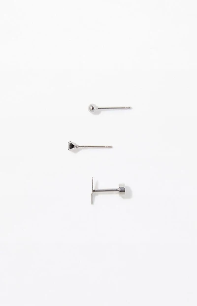 Pacsun 3 Piece Silver Lighting Bolt Earrings