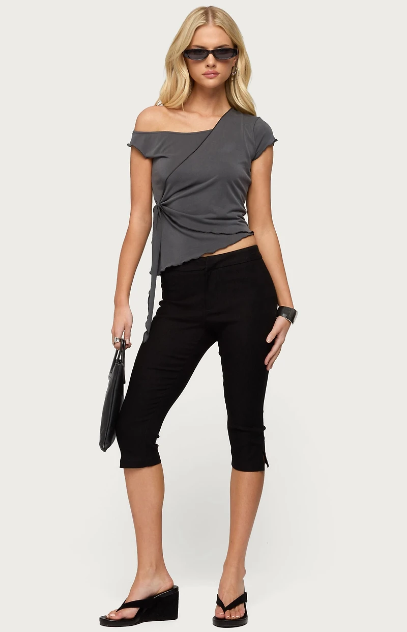Edikted Asymmetric Off Shoulder Wrap Top