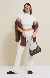 PAC 1980 WHISPER Active Ivory Fold-Over Waistband Flare Yoga Pants