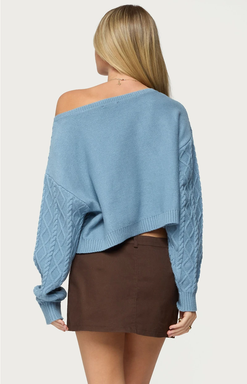 Edikted Oversized Off Shoulder Cable Knit Sweater