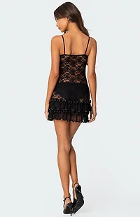 Edikted Luciane Lacey Mesh Mini Dress