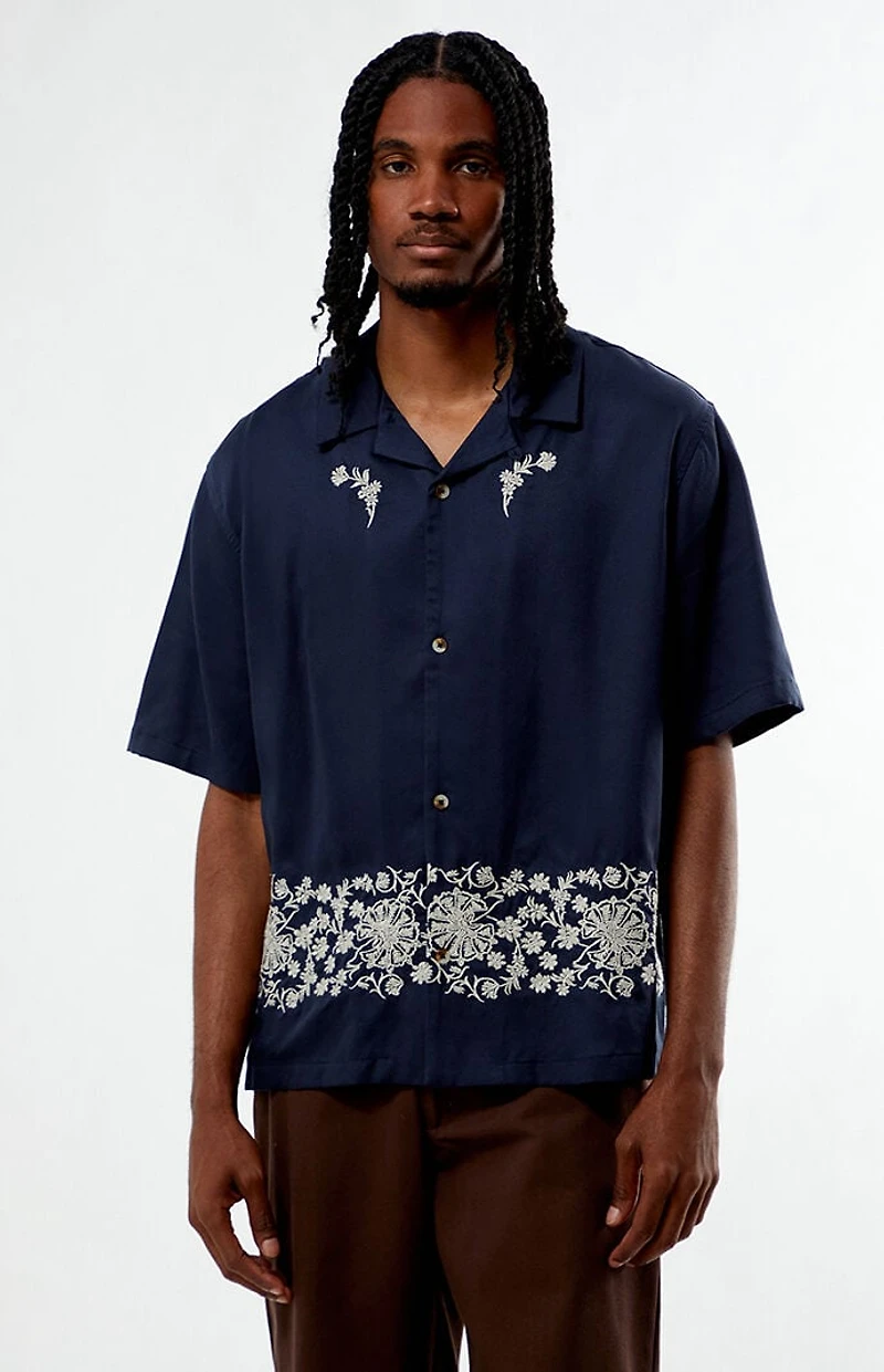 Pacsun Navy Remi Oversized Resort Camp Shirt