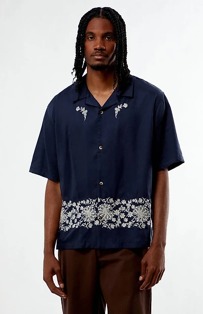 Pacsun Navy Remi Oversized Resort Camp Shirt