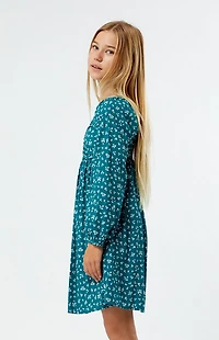 Pacsun Kids Green Ditsy Long Sleeve Mini Dress