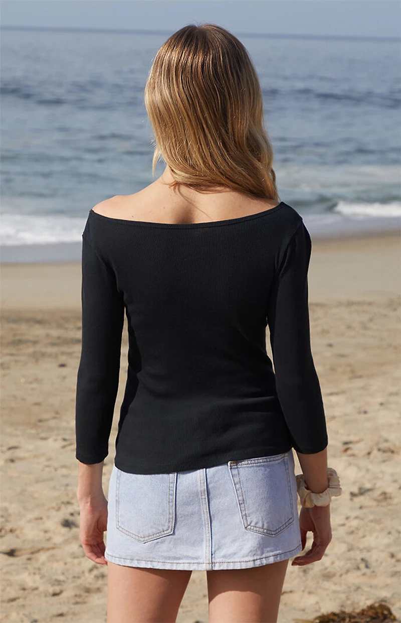 John Galt Black Boat Neck Long Sleeve Top