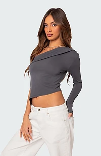 Edikted Fold Over One Shoulder Top