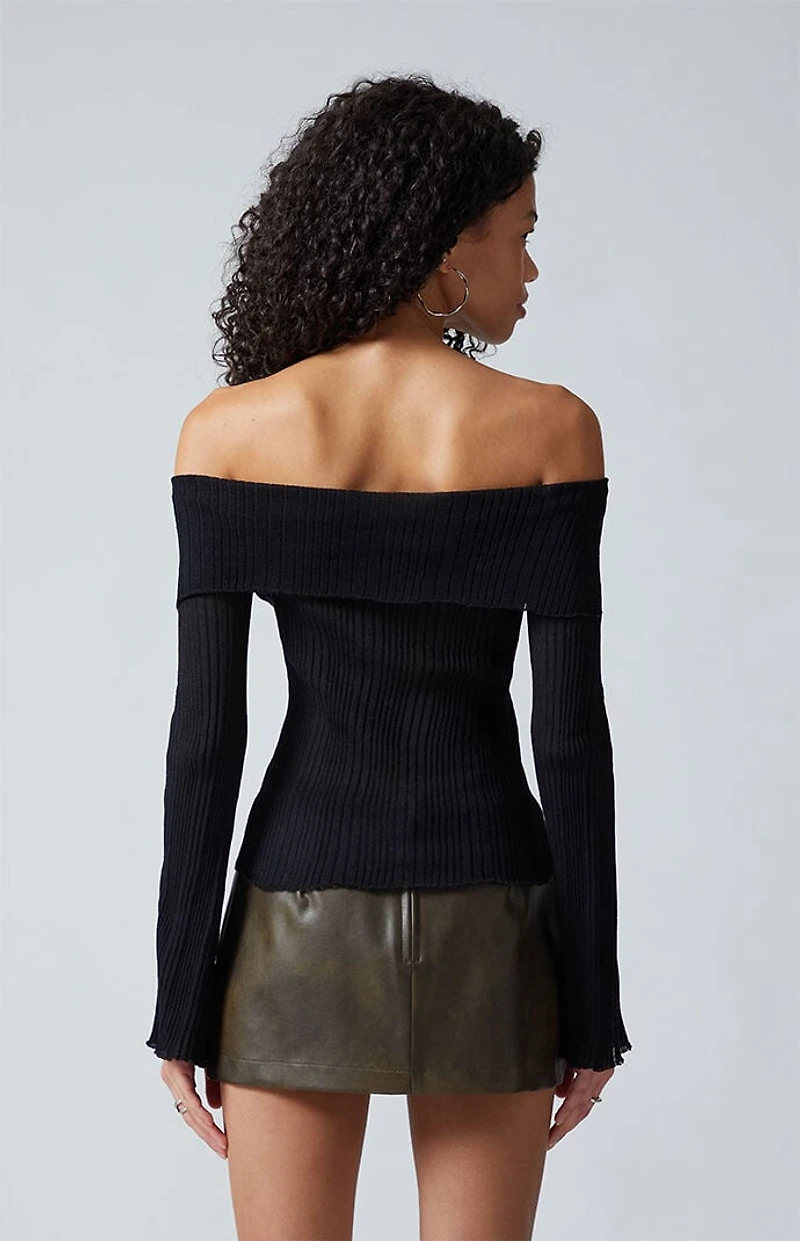 Third Charm Blake Sheer Off-The-Shoulder Sweater