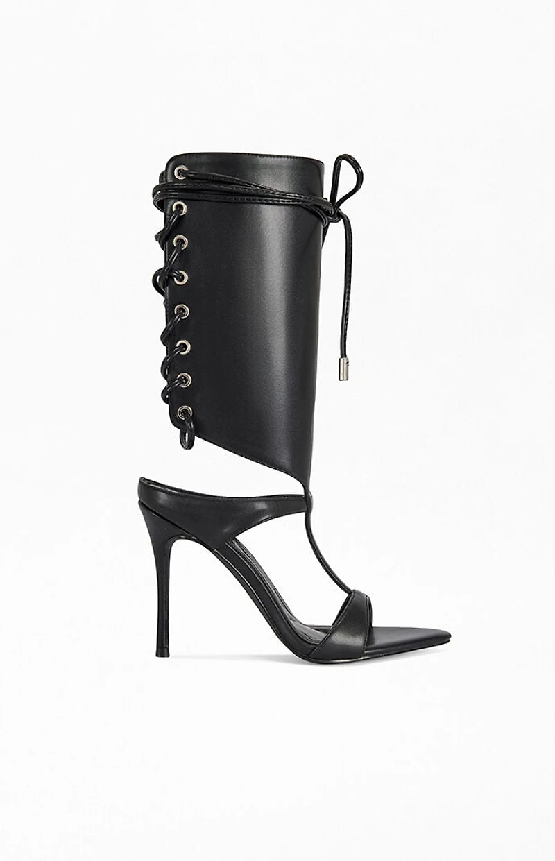AZALEA WANG Women's Bohdi Black Lace-Up Stiletto Sandals