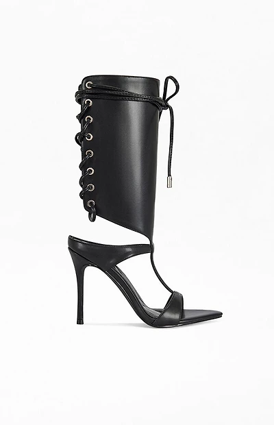 AZALEA WANG Women's Bohdi Black Lace-Up Stiletto Sandals