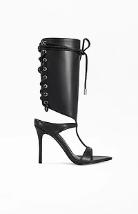 AZALEA WANG Women's Bohdi Black Lace-Up Stiletto Sandals