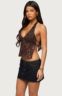 Edikted Butterfly Sequin Backless Halter Top