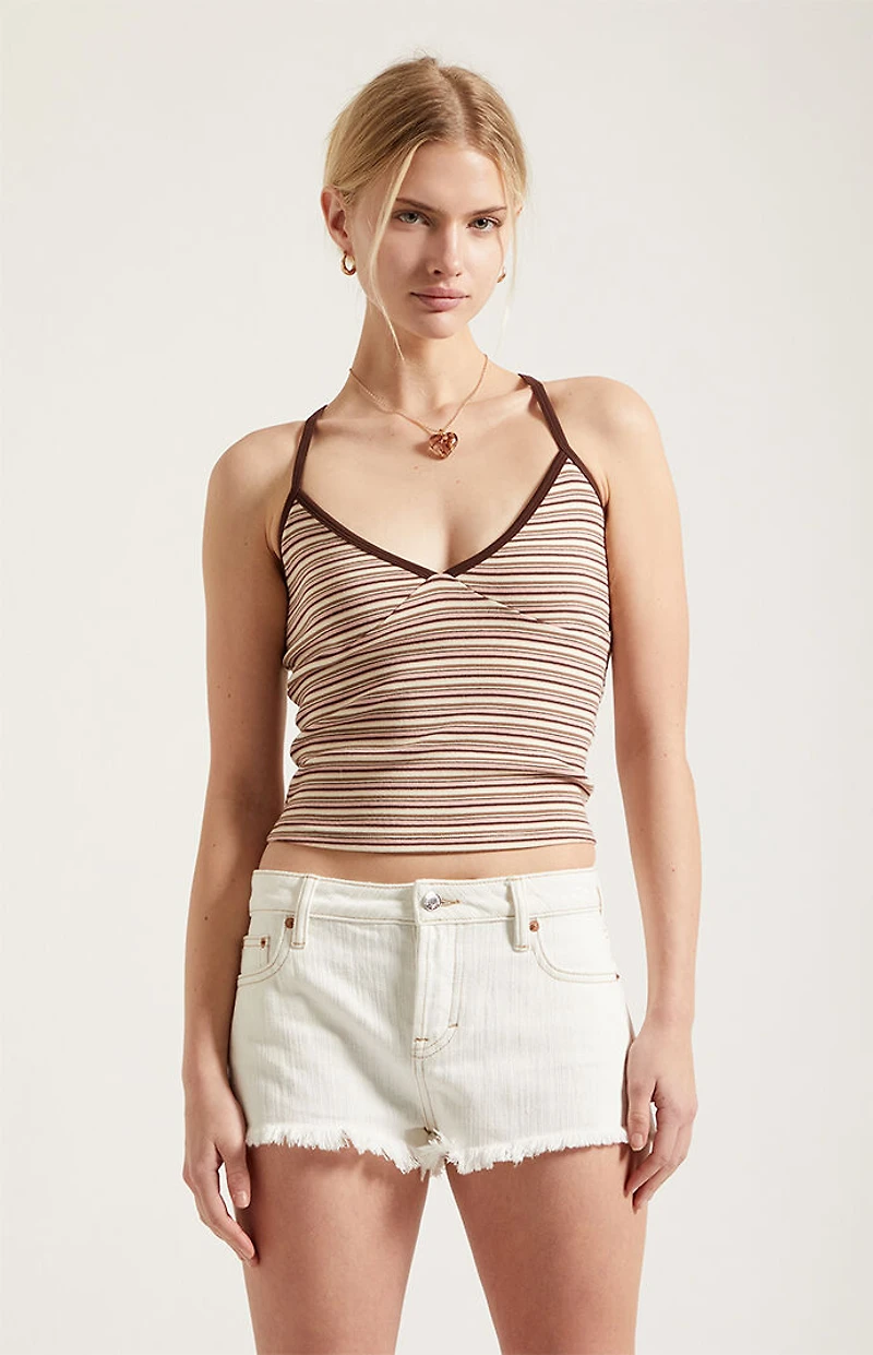 Pacsun Jamie Denim Micro Shorts Frayed Contrast White