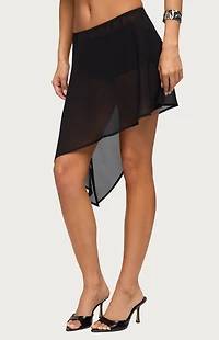 Edikted Irenah Asymmetric Sheer Chiffon Midi Skirt