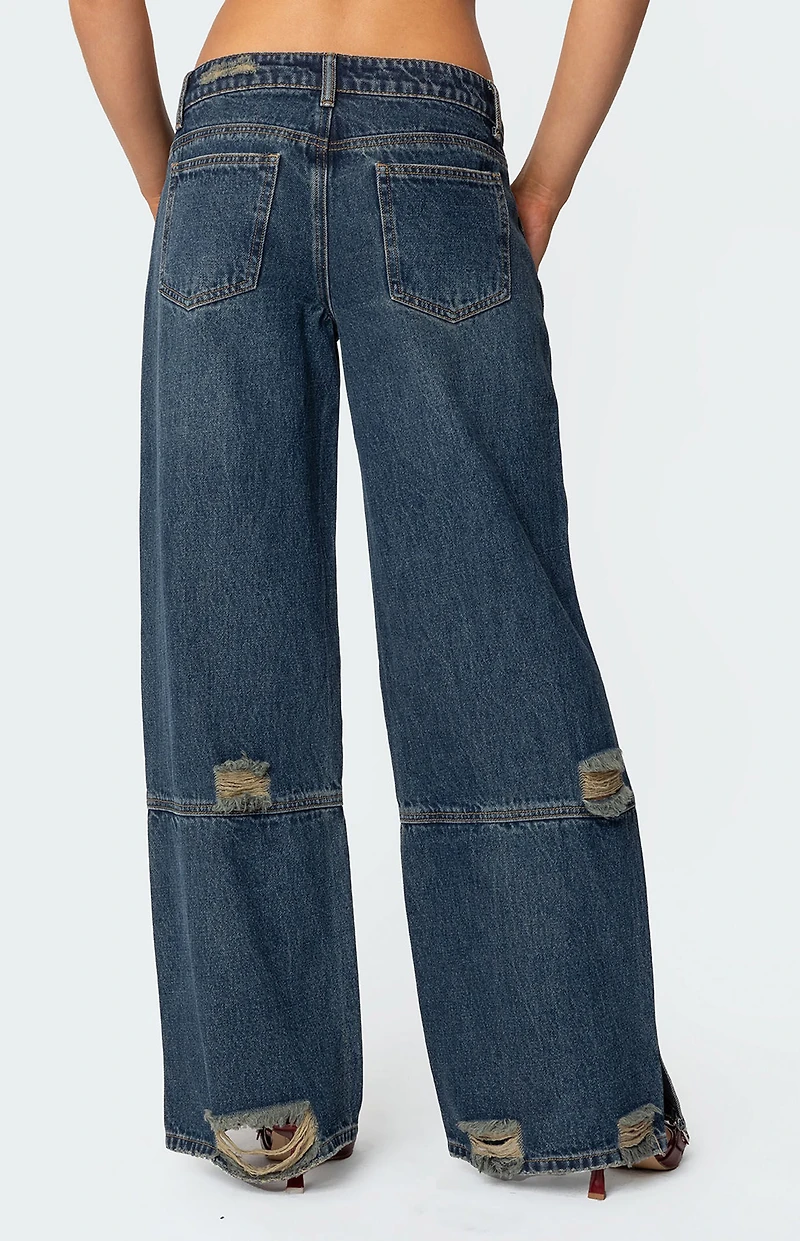 Edikted Slitted Distressed Low Rise Jeans