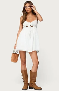 Edikted Embroidered Tie Front Cutout Mini Dress