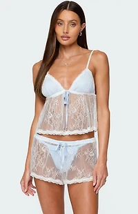 Edikted Laina Contrast Sheer Lace Babydoll Top