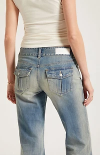 Pacsun Jade Low Rise Bootcut Jeans Button Pocket Light Blue