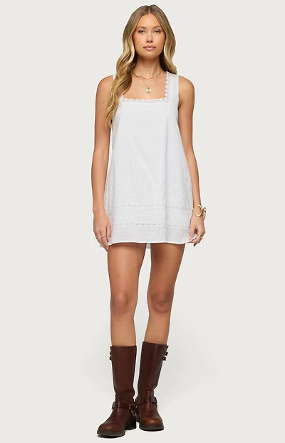 Edikted Doroh Lacey Striped Cotton Mini Dress