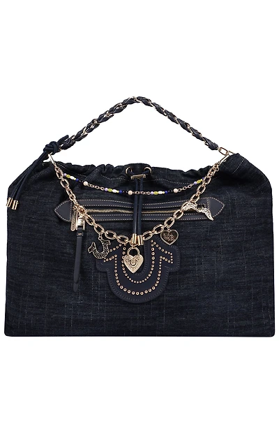 True Religion Vintage Chain Dark Denim Hobo Bag