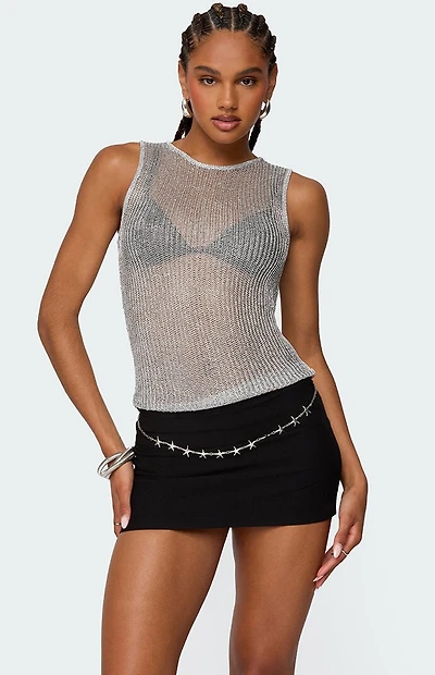 Edikted Amalya Shiny Sheer Knit Top