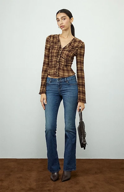 Beverly and Beck Sara Plaid Button Up Long Sleeve Top