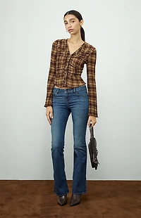 Beverly and Beck Sara Plaid Button Up Long Sleeve Top