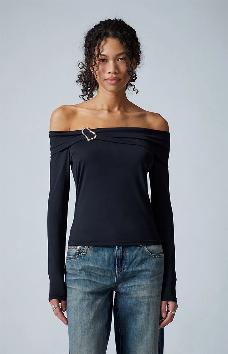 Third Charm Lannie Hardware Embellished Long Sleeve Top