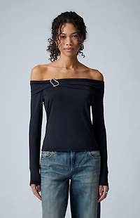 Third Charm Lannie Hardware Embellished Long Sleeve Top