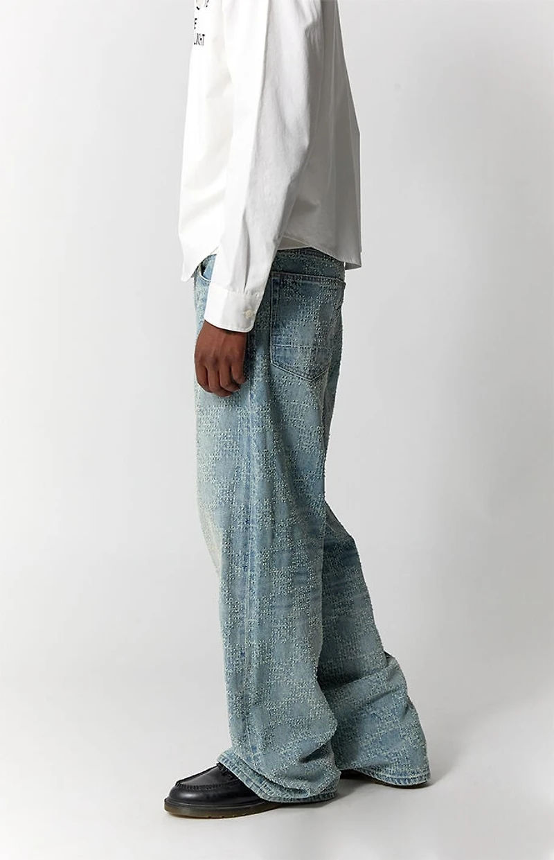 Pacsun Blake Extreme Baggy Jeans Textured Checkerboard Light Blue