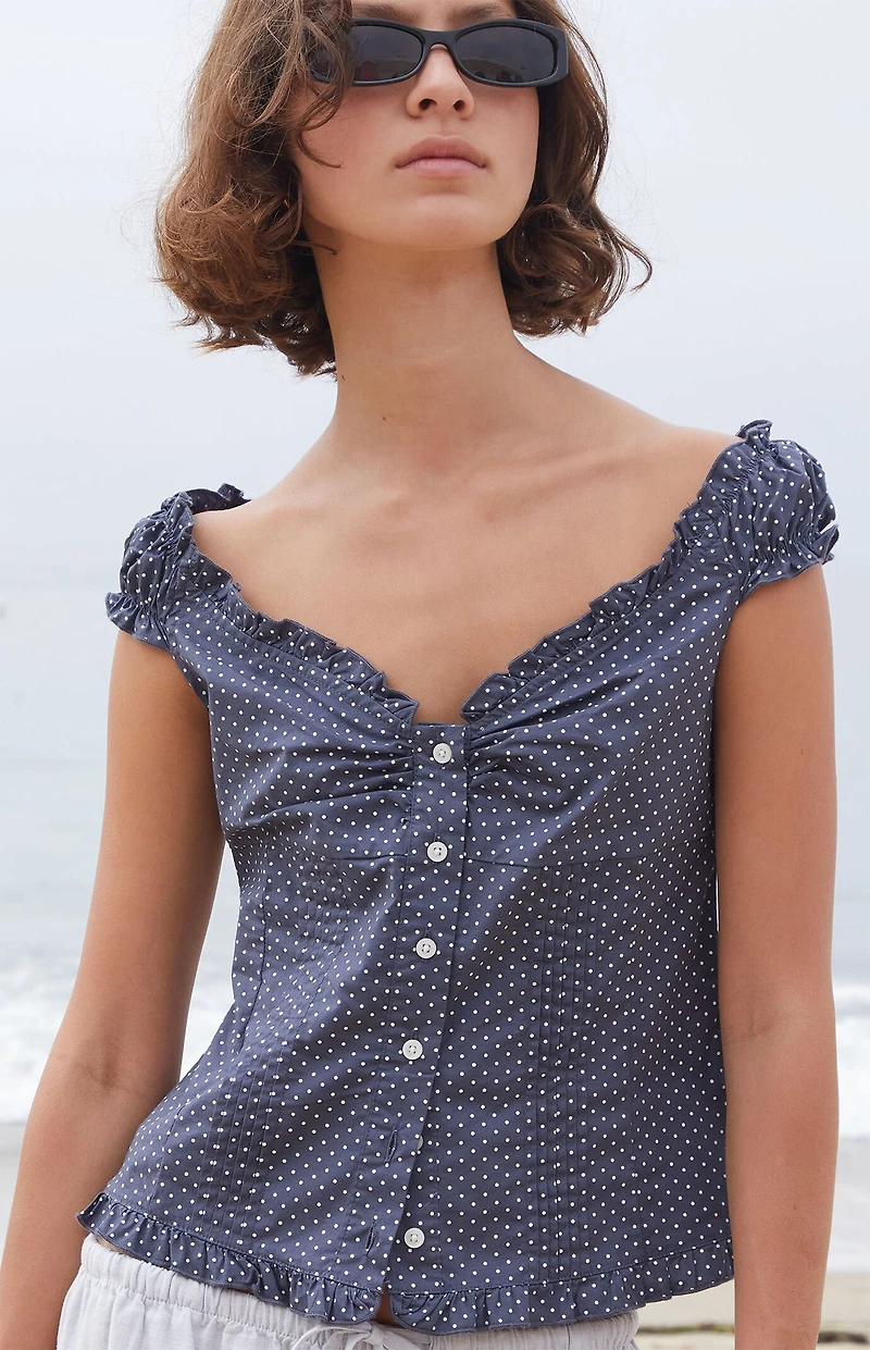 John Galt Blue Polka Dot Elena Top