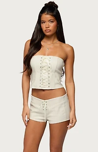 Edikted Wilde Lace Up Faux Leather Corset