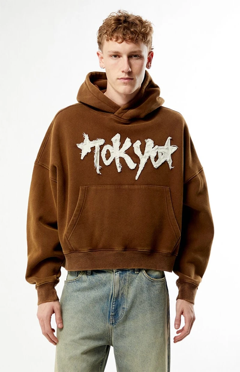 Pacsun Brown Tokyo Raw Applique Cropped Hoodie
