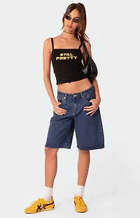 Edikted Oversized Low Rise Denim Bermuda Shorts