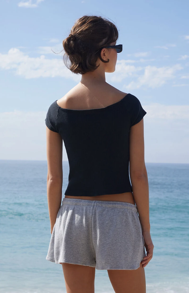 John Galt Black Southside Guitars Off-The-Shoulder Cropped T-Shirt