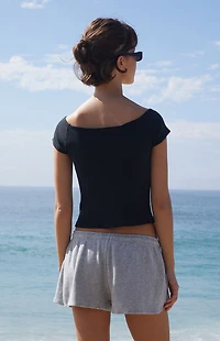 John Galt Black Southside Guitars Off-The-Shoulder Cropped T-Shirt