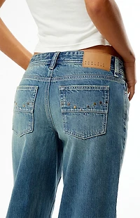 Pacsun Casey Low Rise Baggy Jeans Pocket Studs Medium Blue