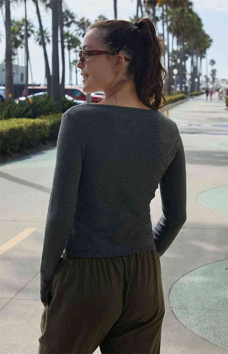 John Galt Gray V-Neck Long Sleeve Sweater Top