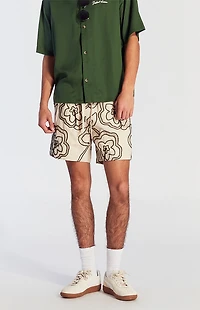Pacsun Tan Floral Embroidered Linen Volley Shorts
