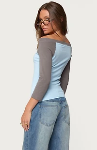 Edikted Keri Boat Neck Contrast Raglan Top