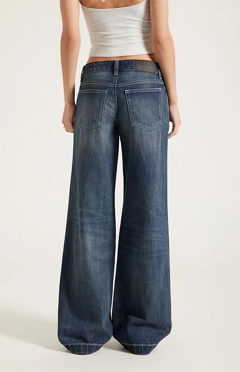Pacsun Casey Low Rise Baggy Jeans Contrast Stitch Dark Blue