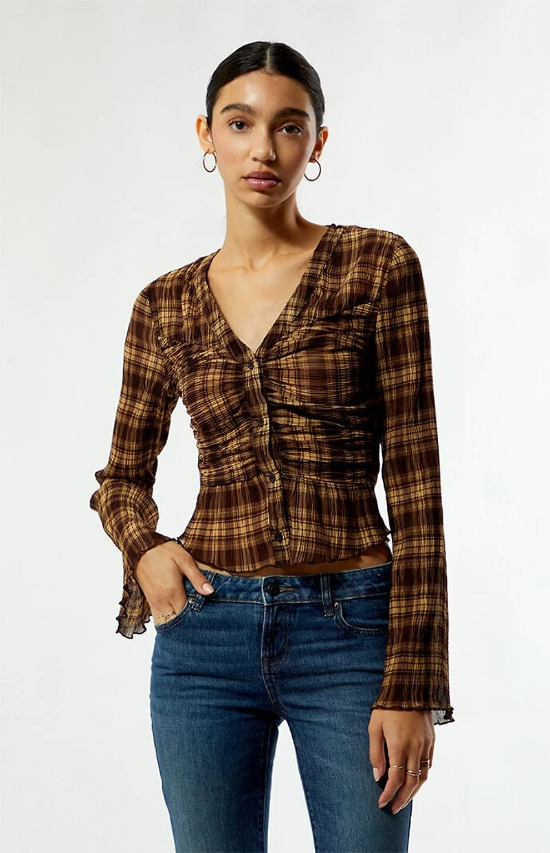 Beverly and Beck Sara Plaid Button Up Long Sleeve Top