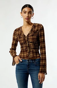 Beverly and Beck Sara Plaid Button Up Long Sleeve Top