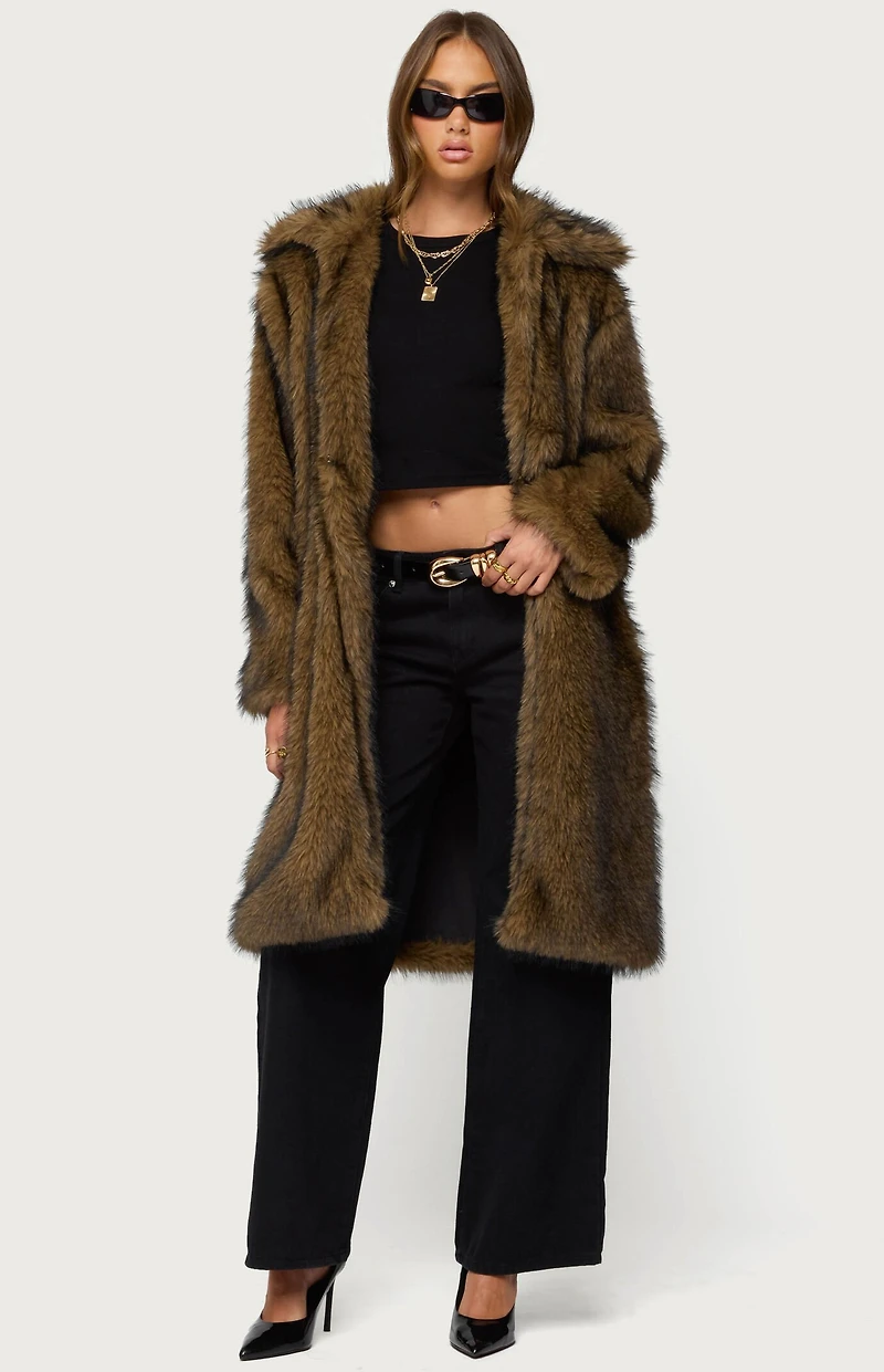 Edikted Saphira Oversized Faux Fur Maxi Coat