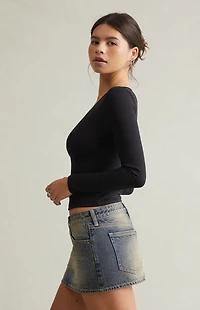 Pacsun Dark Blue Tint Rhinestone Low Rise Denim Micro Mini Skirt