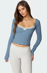 Edikted Morgyn Lace Trim Ribbed Top
