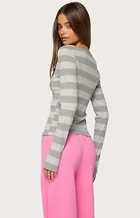 Edikted Dea Striped Henley Long Sleeve T-Shirt