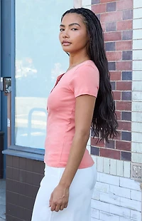 John Galt Coral Henley Short Sleeve Top
